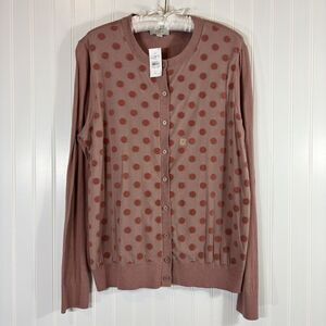 Ann Taylor LOFT Cardigan Sweater Womens Size L Mauve Polka Dot Button Front NWT